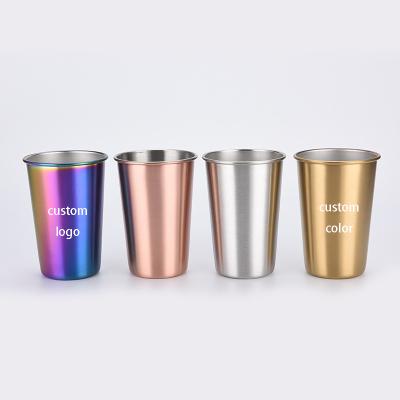 China Disposable Electroplate Stainless Steel Beer Mugs 16oz Single Wall Pint Maker Stackable Steel Mug Tumbler Durable Wholesale Custom for sale