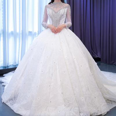 China Custom Made Gorgeous Dry Cleaning And Elegant Inlaid Wedding Dresses Luxury Fashion Diamond Wedding Dress Long Sleeve Wedding Dresses for sale