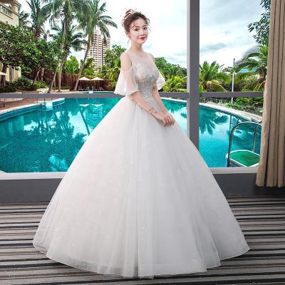 China Dry Cleaning In Stock Floor Length Ball Gown White Tulle Lace Up Long Bridal Wedding Gowns for sale