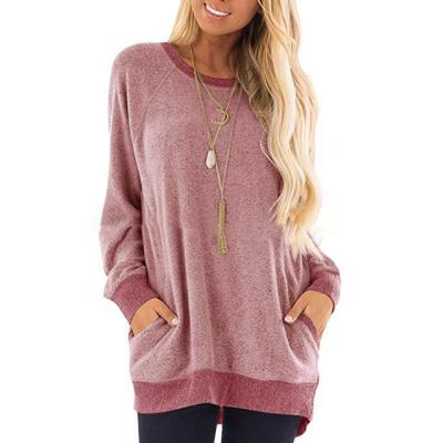 China Anti-Wrinkle Women's Round Neck Color Pocket Sweater Long Sleeve Contrast Casual T-shirt 2021 Pullover Sweatshirt for sale