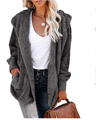 China Anti-wrinkle women's cardigan wool ladies hooded long sleeve jacket with pockets hooded outwear for sale