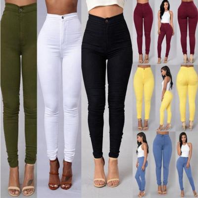 China Fade Proof Women&'s S Pants Waist Jeans Candy Color Skinny Slim Legs Stretch High Tops Basic Casual Women Pants for sale