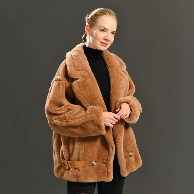 China High Quality Custom Made Thick Women Teddy Coat Winter Warm Fur Coat Outerwear Wholesale Reversible Lapel Design for sale