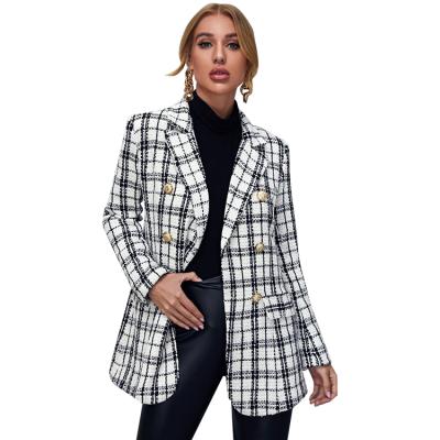 China Latest Design Fashionable Blazers Ladies Women Tops Waterproof Sheath Long Cross Plaid Blazers Ladies Women for sale