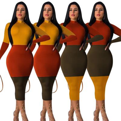 China New Fashion Women Dry Cleaning Color Contrast Bodycon Narrow Fitted Dress For Woman for sale