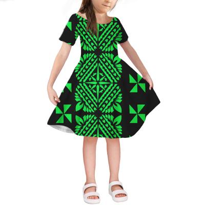 China Polyester / Cotton Polynesian Dress For Girls Tribal Tattoos Print Girls Dresses Teenage Patchwork Kids Dress Dresses Summer Clothes For Girls for sale