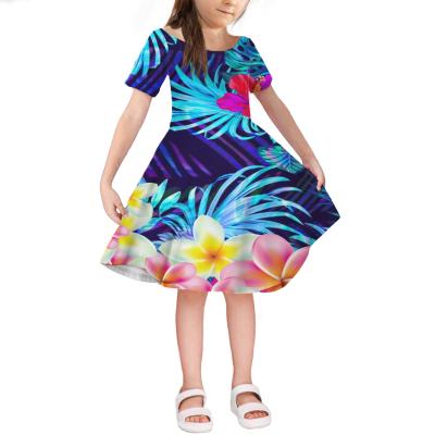 China Custom Princess Polyester Dress / Girls Cotton Summer Hawaii Beach Dresses For Teen Girls Clothes 4 6 8 10 12 14 Years Short Sleeve Casual Dress for sale