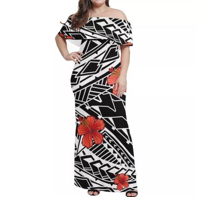 China Polyester/Cotton New Arrivals Custom Women Dress 2021 Fashion Ruffle Off Shoulder Long Dress Summer Lady Plus Size Dress Polynesian Tribal Style for sale