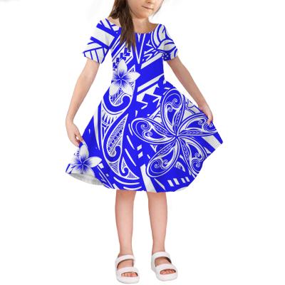 China Polyester/Cotton 414 Years Old Girls Dress Tribal Print Princess Dresses Polynesian Children Baby 2021 Summer Short Sleeve Dress Kids Clothing for sale