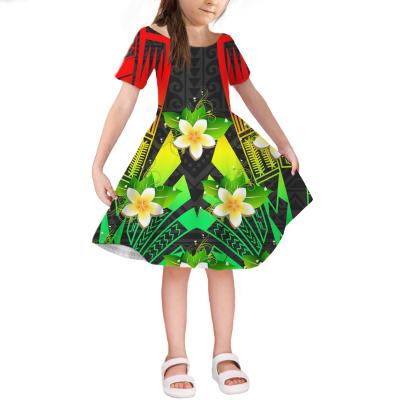 China POD Polyester/Cotton 414 Years Girls Casual Samoa Style Vintage Kids Summer Princess Dress Children Party Ball Gown Polynesian Pageant Dress for sale