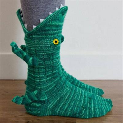 China Breathable Wholesale 3d Animal Shaped Knitted Shark Christmas Theme Knit Crocodile Socks for sale