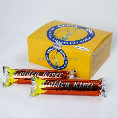 China Golden Hookah Low Price 40mm*100 River Round Shisha Charcoal for sale