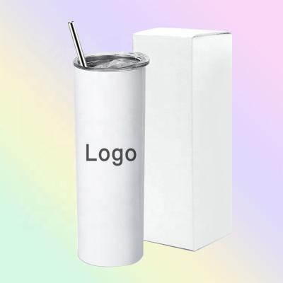 China USA Warehouse 20oz Skinny White Straight Straight Sublimation Masks Stainless Steel Tumblers With Metal Straws for sale