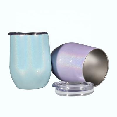 China Viable Stainless Steel 12oz Wall Insulation Vacuum Wine Tumblers Double Water Trip Mugs Glitter Color Mugs Wine Tumbler for sale