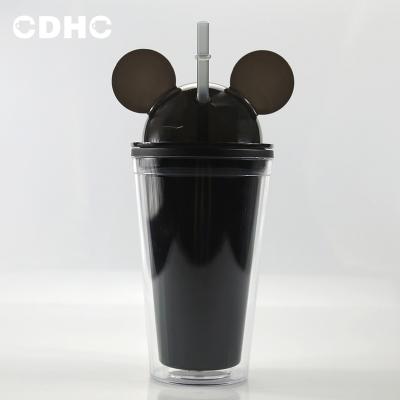 China Sustainable Wholesale High Quality Double Wall Mugs Plastic Acrylic Mickey Mouse Ears Cup 16OZ for sale