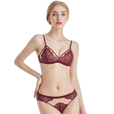 China Breathable French Triangular Cup Beautiful Back Lace Sexy Bra Women's Set Chest Ladies Sexy Panties And Bra Set   sexy bra supplier for sale