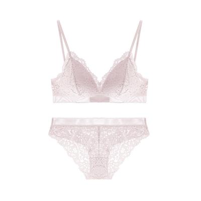 China Sexy Women French Thin Cup Wireless Bralette Lace Triangle sexy penty and set japanese girls without women's bra panty set for sale