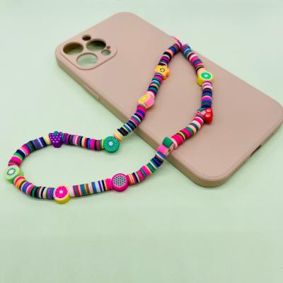 China Cute Wrist Chain For Phone Holder Summer Beach Phone Chains Colorful Polymer Clay Beads Fruit Strap Cute Women Lanyard for sale