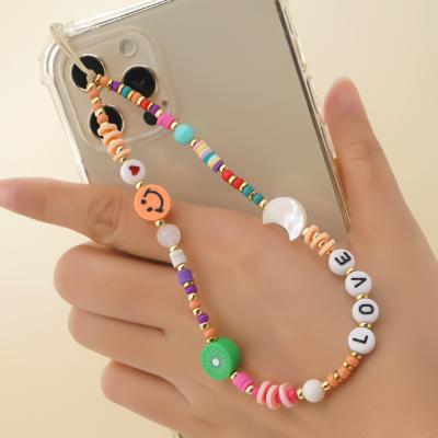 China Cute Custom Jewelry LOVE Beads Natural Shell Moon Smile Face Charm Phone Chain Fasteners For Case Lanyard Accessories Costume Jewelry for sale