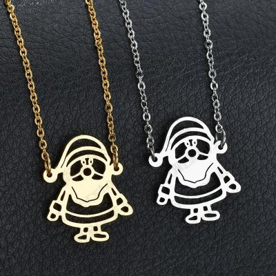 China TRENDY Gold Plated Stainless Steel Jewelry Necklace Snowman Christmas Tree Santa Claus Happy Snowflake Necklace for sale