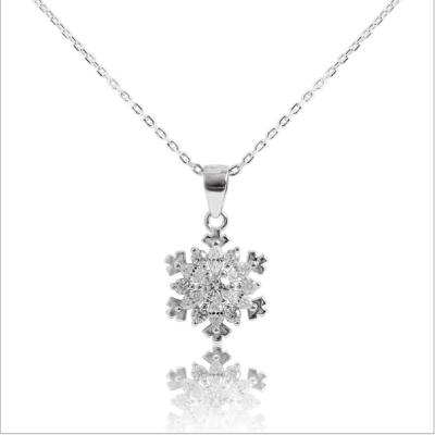 China 2021 FASHIONABLE Sterling Silver Cubic Zirconia Pave Snowflake Necklace Christmas Jewelry 925 for sale