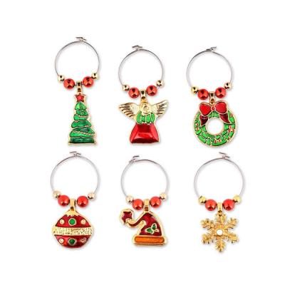 China Wholesale Modern Set of 6 China Christmas Charms Glass Wine Charms for Bar Wine Kitchen Accessories and Tableware for sale