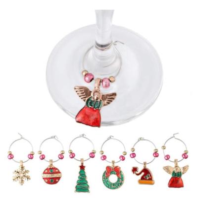 China CLASSIC 6pcs Christmas Tree Hat Snowman Charm Marker Wine Glass Charms Set Marker Tags Party Bar Table Decorations for sale