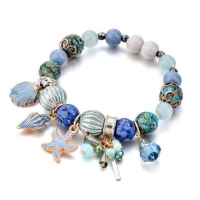 China BOHEMIA Starfish Shell Charm Bracelets Summer Bead Stretch Glass Crystal Bracelets Beach Bangles Gifts for sale