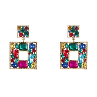 China Fashion Vintage Diamond Rhinestone Gold Geometric Earrings Acrylic Jewelry Alloy TRENDY Squares Big For Girls for sale