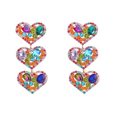 China 2021 TRENDY newcomers gold plated rhinestone heart statement drop dangle earrings jewelry women wholesale for sale