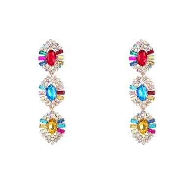 China 2021 Newest Hot Selling High Quality Colorful Rhinestones Trendy Crystal Statement Earrings Models Drop Earrings Women for sale