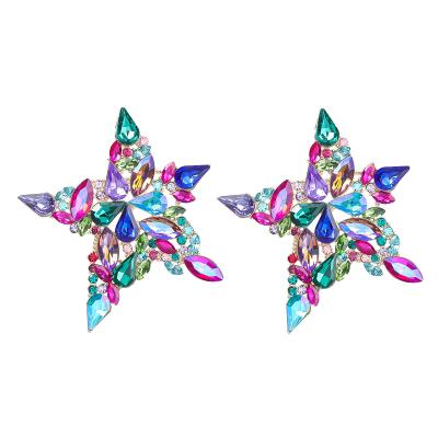 China 2021 New Fashion Boutique Women's Multi-colors Rhinestone Large Star Stud Earrings Statement Jewelry TRENDY Bridal Earrings for sale