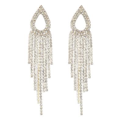 China BOHEMIA Designer Trendy Crystal Rhinestone Statement Tassel Large Drop Earrings Women Jewelry For Party Wedding for sale