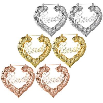 China Retro Punk Punk Jewelry For Women Girls Stainless Steel Custom Name Earrings Circle Heart Shaped Bamboo Earrings for sale