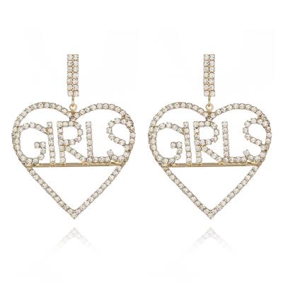 China TRENDY Custom Letter Name Earrings Personalized Bling Rhinestone Earrings Statement Heart Earrings For Girls for sale