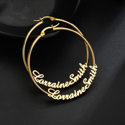 China TRENDY Gold Plated Stainless Steel Custom Name Earrings Personalized 30mm-100mm Big Circle Earrings For Women for sale