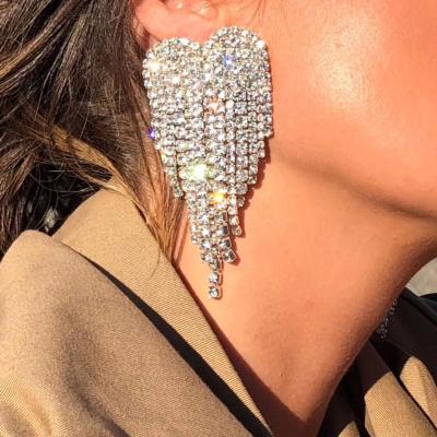 China FASHIONABLE European style luxury heart women's crystal tassel earrings exaggerated earrings for sale