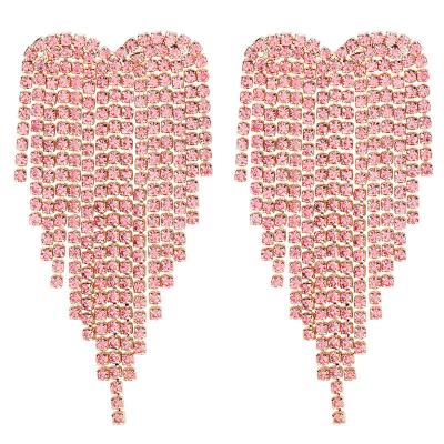 China TRENDY Fashion Overstated Diamond Heart Earrings Women Crystal Tassel Earrings Wedding Party Chain Jewelry for sale