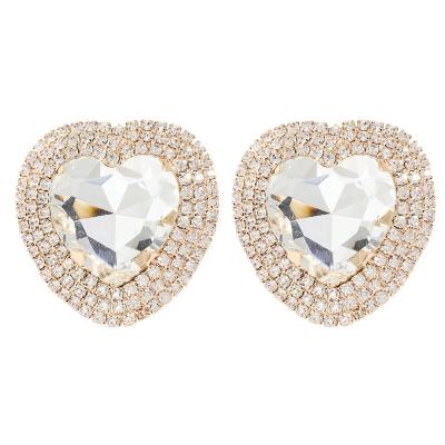 China Wedding FASHIONABLE Stud Earrings Styles Large Luxury Gold Heart Earrings Jewelry Rhinestone Earrings for sale