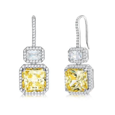 China All-match Luxury Rectangular Simple Elegant Temperament Fashion Yellow Zircon Earrings Ear Hooks for sale