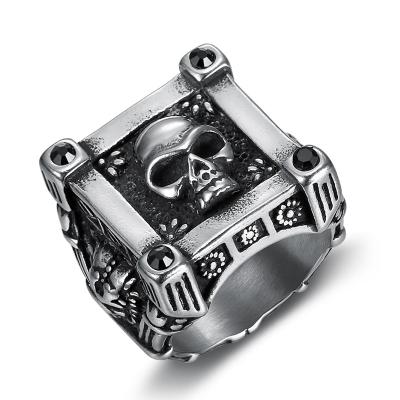 China Punk Hip Hop Vintage Skull Biker Rings High Polished Stainless Steel Big Motorcycle Ring Jewelry For Men And Women for sale