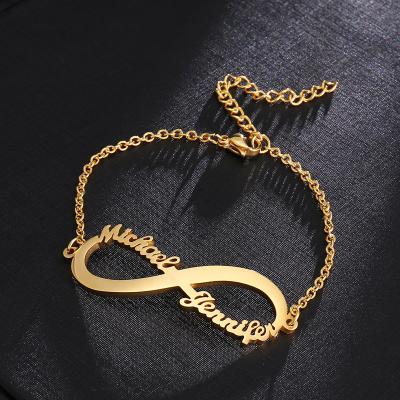 China TRENDY Infinity 2 Names Bracelets Shapes Custom Bracelets Jewelry For Women Girl Stainless Steel Cursive Bracelets Custom Jewelry for sale