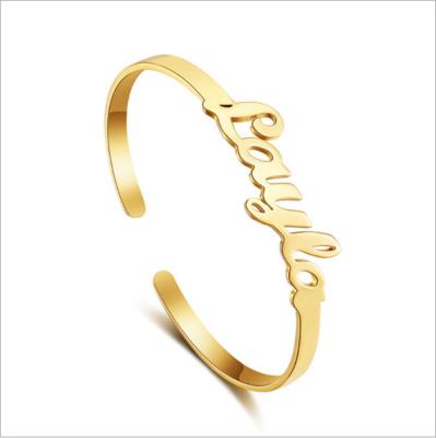 China Custom Stainless Steel FASHION Jewelry Personalized Name Bracelet & Bangle Cut Hollow Cuff Bangle for sale