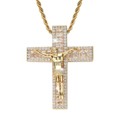 China HopJewelry Hip Men's European and American CZ Diamond Jesus Cross Pendant Necklace Women Hiphop Necklace for sale