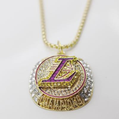 China TRENDY Basketball Team Sports Necklace Jewelry Gold Plated Rhinestone Lakers Necklace For Men's Gift for sale