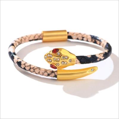 China Womens Mens Leopard Print Cuff Bangle Bracelet Punk Gold Plated Bangles and Snake Bangle for sale