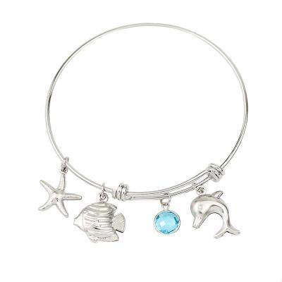 China TRENDY Bangle Alex Dolphin Starfish Charms Ocean Jewelry Stainless Steel and Anim Bracelets & Bangle for sale