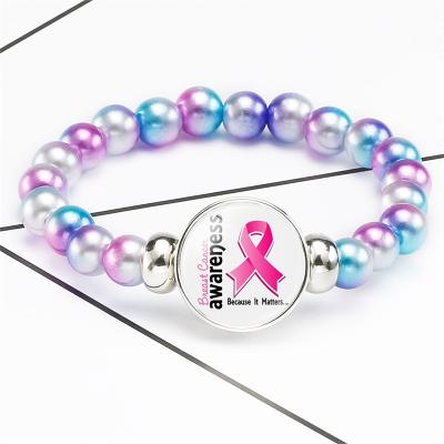 China CLASSIC Creative Red Ribbon Stretch Women Crystal Jewelry Breast Cancer Awareness Fashion Beaded Bracelet for sale