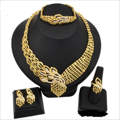 China TRENDY African Women Jewelry Sets Peacock 24k Gold Plated Necklace Jewelry Set Bracelet Earrings Rings Jewelry Set 4pcs for sale