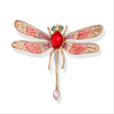 China Retro Jewelry Wholesale Large Color Rhinestone Crystal Animal Pins Big Dragonfly Brooch European Designed Multi Pin for sale